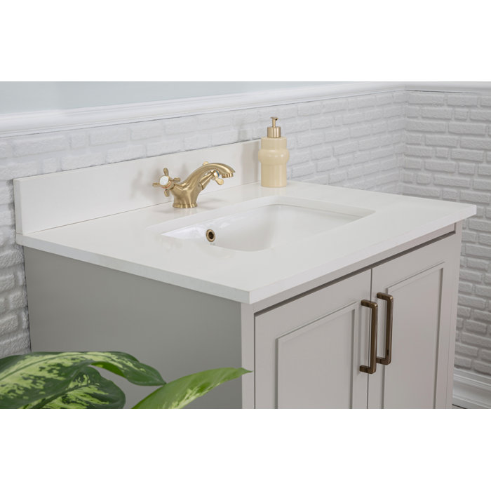 Adorn Vanity Albia 30'' Freestanding Single Bathroom Vanity with Quartz Vanity Top & Mirror
